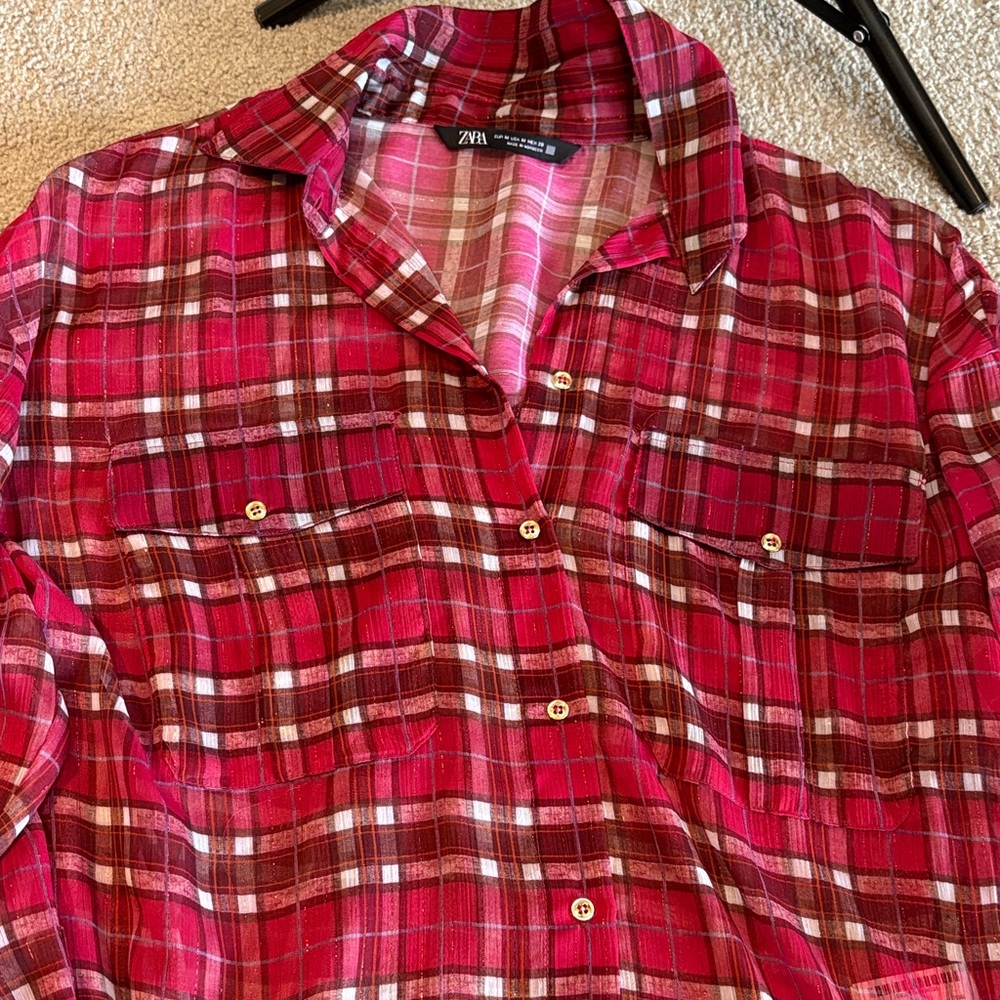 Zara Crimson Plaid Shirt